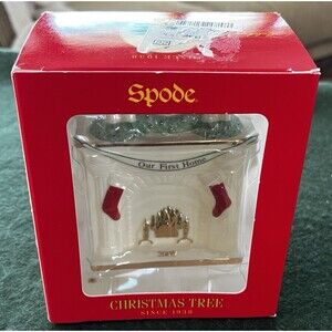 Spode Porcelain Our First Home Christmas Tree Ornament  Fireplace New Box